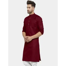 ANUJ FASHION Men Maroon Solid Cotton Mandarin Collar Ethnic Long Sleeves Straight Kurtas-picture-18