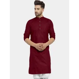 ANUJ FASHION Men Maroon Solid Cotton Mandarin Collar Ethnic Straight Kurtas-picture-14