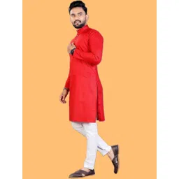 ANUJ FASHION Men Red Solid Cotton Blended Knee Length Kurta-picture-22