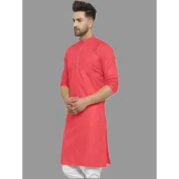 ANUJ FASHION Men Red Solid Cotton Blended Knee Length Kurta-picture-26