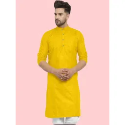 ANUJ FASHION Men Yellow Cotton Blend Kurta-picture-34