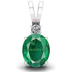 anuj sales 3.25 Carat Certified Natural Zambian Emerald Panna Silver Plated Rectangle panchdhatu Stone Pendant Locket for Women's and Men's image 1