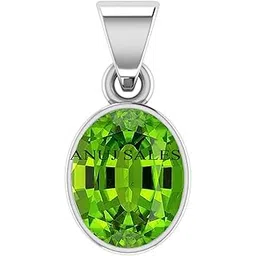 anuj sales 10.25 Ratti 9.00 Carat Natural Peridot Stone Silver Plated Pendant/Locket Gemstone by Lab Certified for Man and Woman-picture-13