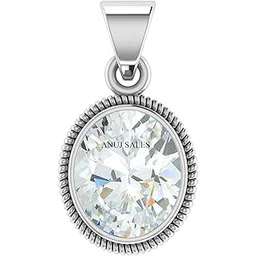anuj sales 10.25 Ratti 9.50 Carat Natural White Zircon Pendant/Locket American Diamond Zircon Stone Silver Plated Metal Pendant for Men and Women-picture-33