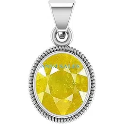 anuj sales 14.25 Ratti 13.00 Carat Yellow Sapphire Stone Silver Stone Pendant Locket Original and Certified Natural Pukhraj Unheated and Untreated Gemstone Free Size Anguthi for Men and Women-picture-51