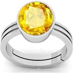 anuj sales 3.25 Ratti Yellow Sapphire Stone Silver Plated Adjustable Ring Original and Certified Natural Pukhraj Unheated and Untreated Gemstone Free Size Anguthi for Men and Women-picture-29
