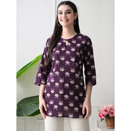 ANUKRITIBYNIDHIFASHION Women Floral Printed Keyhole Neck Cotton Kurti-picture-17