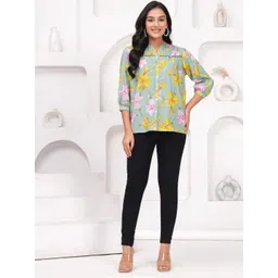 ANUKRITIBYNIDHIFASHION Women Floral Printed Mandarin Collar Shirt Style Cotton Top-picture-35