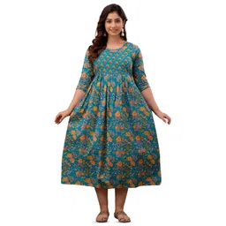 ANUOM Women Floral Printed Round Neck Maternity Maxi Dress-picture-40