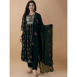 Anushansa Ethnic Motifs Printed Sequined Work A-line Kurta With Trouser And Dupatta-picture-40