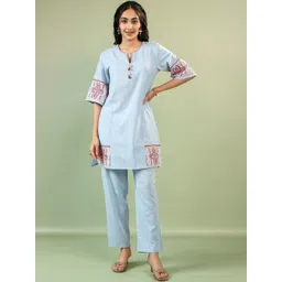 ANUSHEET Embroidered Pure Cotton Round Neck Tunic With Trousers Co-Ords-picture-14