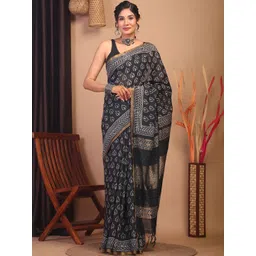 ANUTTARA Ethnic Motifs Printed Sequinned Silk Cotton Handloom Bhagalpuri Saree-picture-20