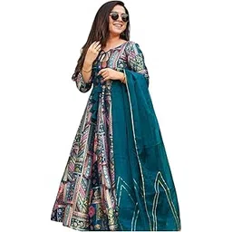 anveri textiles Anveri Textilse Multi-Colour Art Silk Kurta Set for Women – Tie-Up Neck, 3/4th Sleeves, Ankle-Length with Blue Pant & Dupatta | Party | Festival | Marriage | Birthday-picture-17