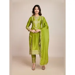 ANVERI TEXTILES Women Ethnic Motifs Embroidered Kurta with Trousers & Dupatta-picture-5