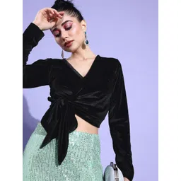 ANVI Be Yourself Black Velvet Wrap Crop Top-picture-41