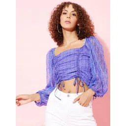 ANVI Be Yourself Blue Chiffon Regular Crop Top-picture-34