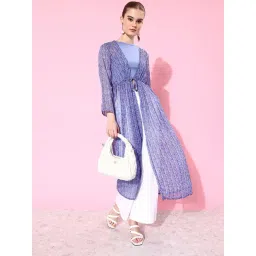 Anvi Be Yourself Blue Printed Tie Up Long Shrug-picture-33