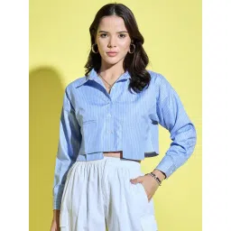 Anvi Be Yourself Blue Striped Cropped Shirt-picture-41