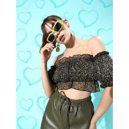 ANVI Be Yourself Floral Print Balloon Sleeve Bardot Crop Top-picture-10