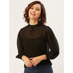 ANVI Be Yourself Women Black Sheer Wrosted Top-picture-11