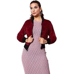 anvi be yourself Women's Solid Round Neck Long Sleeve Cropped Reversible Velvet Crop Bomber Jacket || Western Stylish Plain Black Full Sleeve Womens Jacket With Front Zip Closure For Winter-picture-43