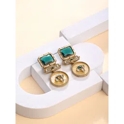 Anvik Gold Plated Artificial Stones Studded And Beaded Contemporary Drop Earrings-picture-16