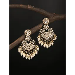 Anvik Gold Plated Artificial Stones Studded and Beaded Contemporary Drop Earrings-picture-18