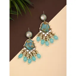 Anvik Gold Plated Artificial Stones Studded & Beaded Contemporary Drop Earrings-picture-14