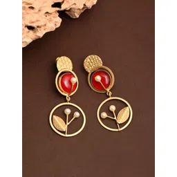 Anvik Gold-Plated Artificial Stones Studded And Beaded Contemporary Shaped Drop Earring-picture-19