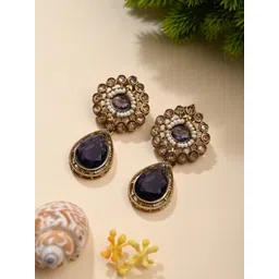 Anvik Gold-Plated Artificial Stones Studded And Beaded Teardrop Shaped Drop Earrings-picture-15