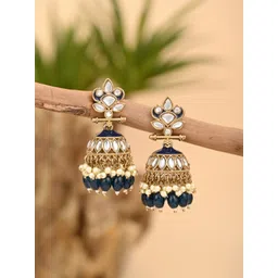 Anvik Gold-Plated Kundan Studded And Artificial Beaded Dome Shaped Meenakari Jhumkas-picture-37