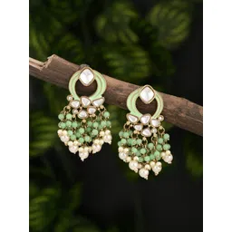 Anvik Gold-Plated Kundan Studded & Beaded Meenakari Contemporary Drop Earrings-picture-22