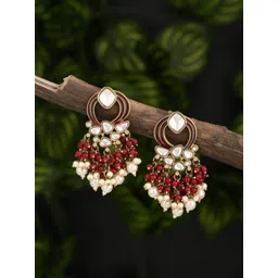 Anvik Gold-Plated Kundan Studded & Beaded Meenakari Contemporary Drop Earrings-picture-23