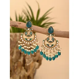 Anvik Gold-Plated Stones Studded & Beaded Meenakari Teardrop Shaped Chandbalis-picture-19