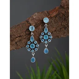 Anvik Silver-Plated American Diamond Studded Floral Shaped Drop Earrings-picture-36