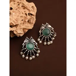 Anvik Silver-Plated Artificial Stones Studded And Beaded Peacock Shaped Studs-picture-20