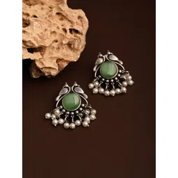 Anvik Silver-Plated Artificial Stones Studded And Beaded Peacock Shaped Studs-picture-33