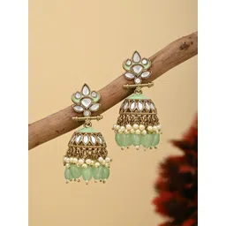 Anvik Silver-Plated Kundan Studded And Artificial Beaded Dome Shaped Jhumkas-picture-42