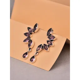 Anvik Silver Plated Stone Studded Contemporary Drop Earrings-picture-33