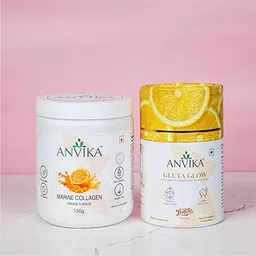 Anvika Marine Collagen Powder, 150g, Orange Flavour and Anvika Gluta Glow Lemon Flavour Supplement Powder, 30 Days Pack, Combo-picture-14