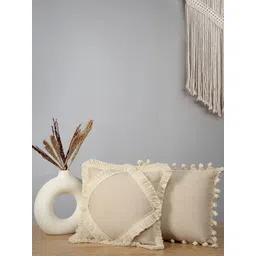 ANWYN Beige 2 Pieces Cotton Square Cushion Covers-image-9