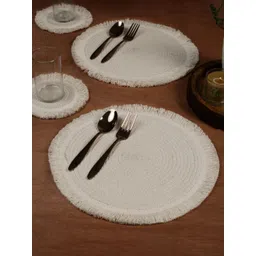 ANWYN Beige 6 Pieces Jute Cotton Round Table Placemats With Coasters-picture-12