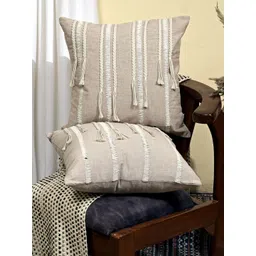 ANWYN Beige & White Set of 2 Striped Square Cushion Covers-image-15