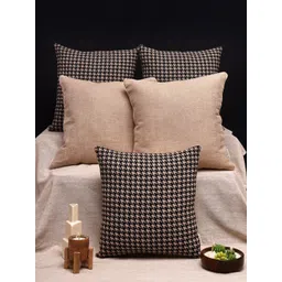 ANWYN Black & Beige 5 Pcs Self Design Textured Jute Cotton Square Bohemian Cushion Covers-image-22