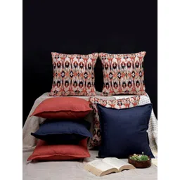 ANWYN Black & Beige 7 Pcs Abstract Textured Cotton Square Ethnic Motifs Cushion Covers-image-25