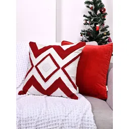 ANWYN Red & White 2 Pieces Embroidered Pure Cotton Square Cushion Covers-picture-14