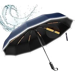anycho Big Umbrella for Men, 3 Fold with Reflective Stripe Travel Umbrella for Rain, Reinforced 12 Dual Ribs Windproof & Waterproof Folding Umbrella-picture-17