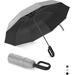anycho Folding Umbrella With Carabiner Handle, Travel Umbrella, Windproof and Sunproof, Automatic Open Button, 10 Reinforced Ribles, Big Umbrella For Men and Women (Grey)-picture-50