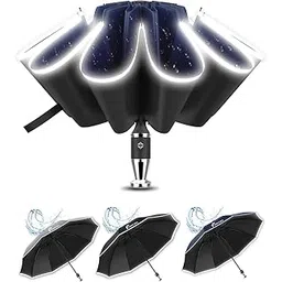 anycho Inverted Umbrella for Men, 3 Fold Umbrella for Travel with Reflective Stripe 10 Ribs, 45 Inch Windproof & UV Protection Small Folding Umbrella with Auto Open and Close, Portable Car umbrella for Women-picture-50