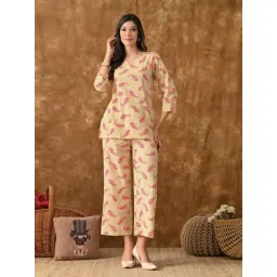 AO Services Beige Rayon Viscose Floral Night Suit-picture-35